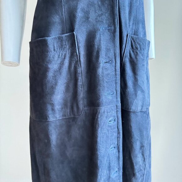 Vintage Jaeger Suede Navy Blue Button Down Midi Dres 6 - Picture 4 of 7